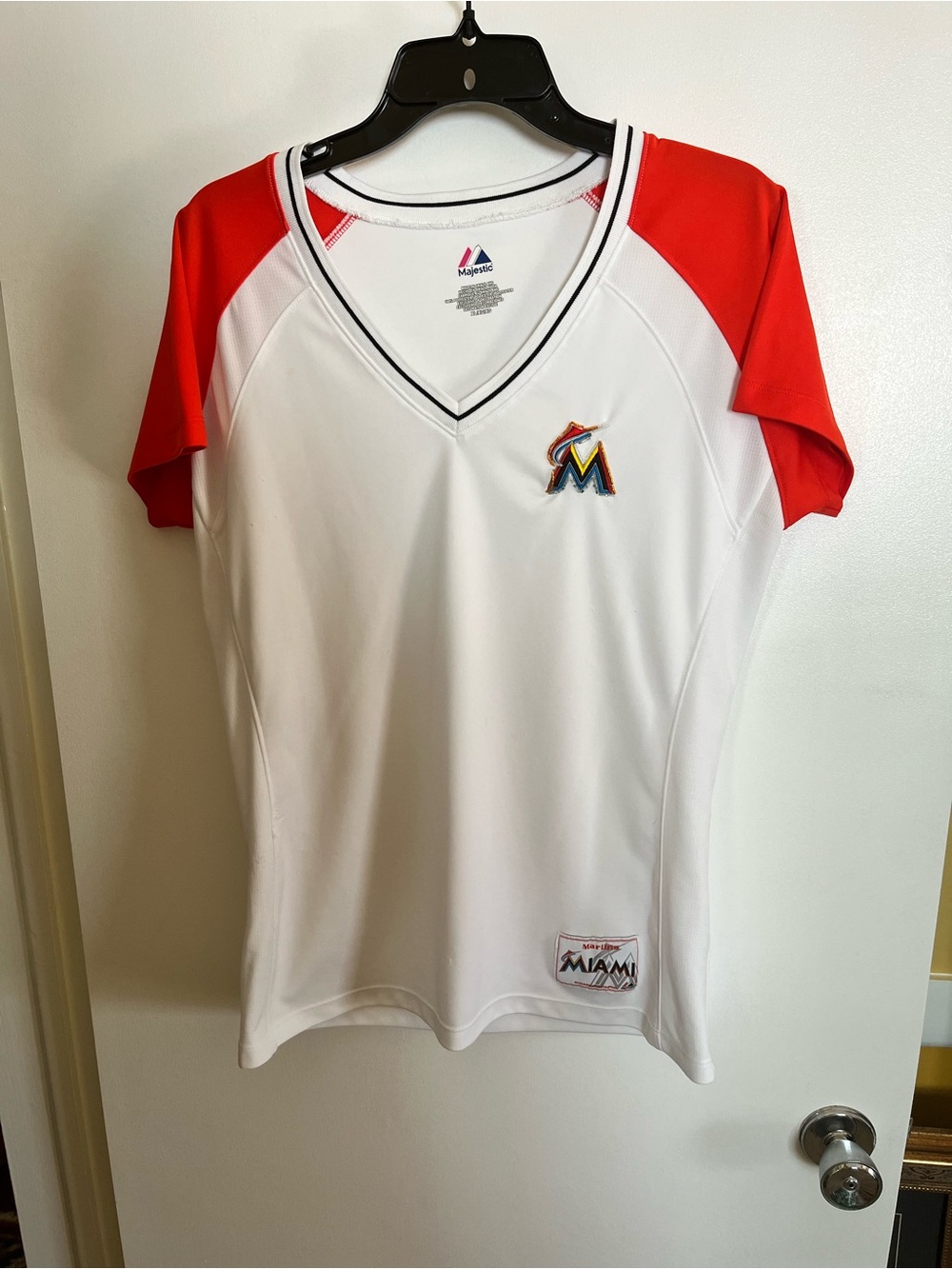 Majestic Miami Marlins White and Red Women’s Jersey